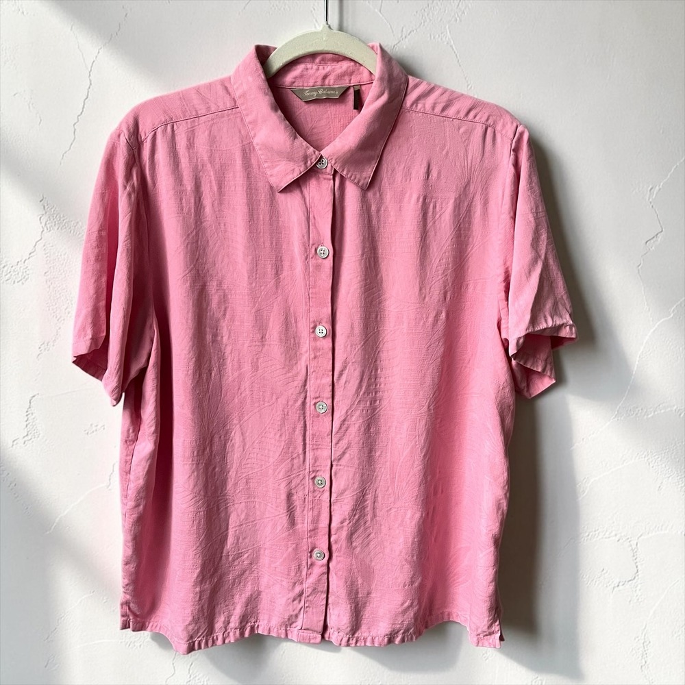 Tommy Bahama Silk Camp Shirt Women's Large Pink Relaxed Boxy Beachy Feminine Top